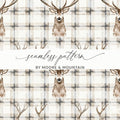 Watercolor Deer Check Seamless Pattern Design