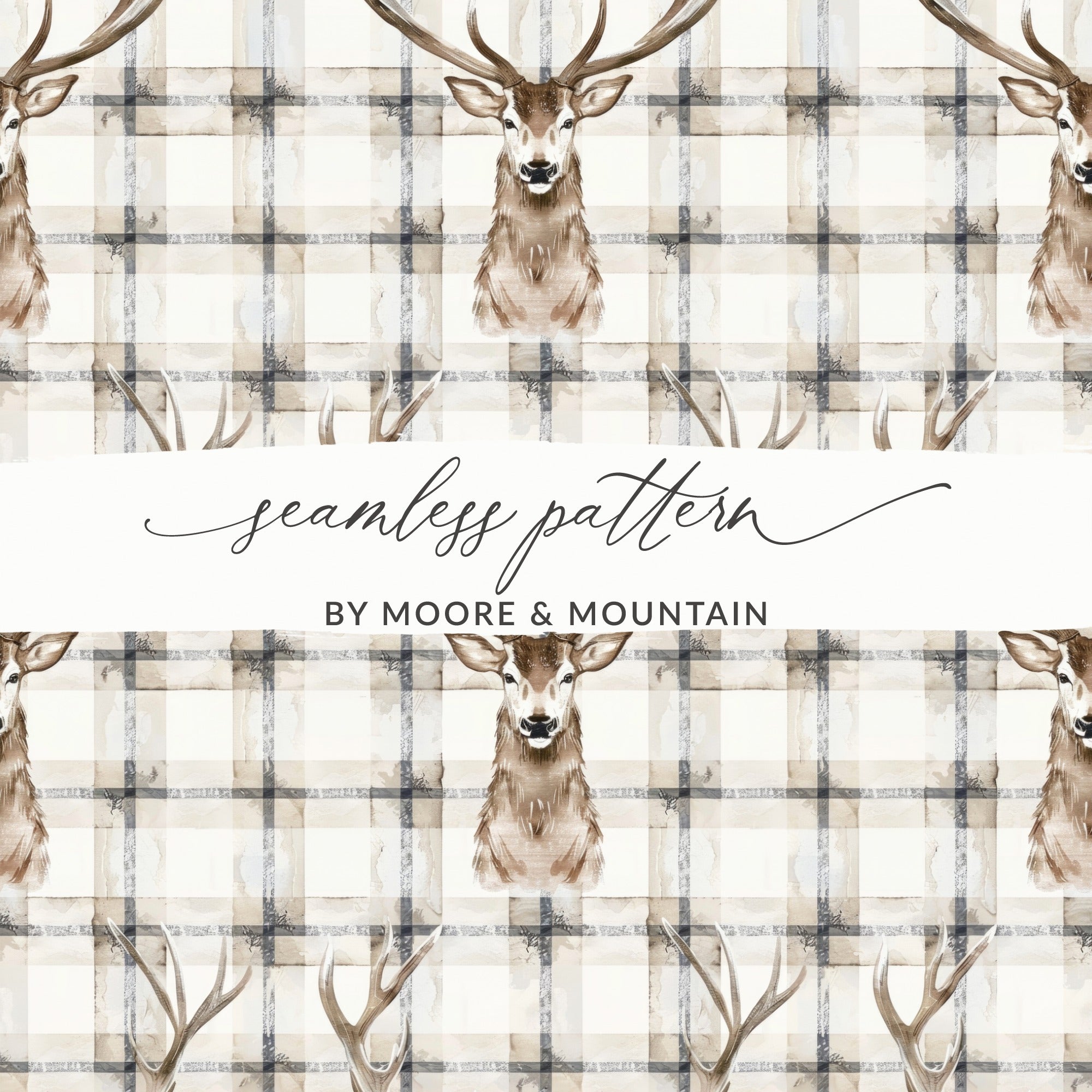 Watercolor Deer Check Seamless Pattern Design