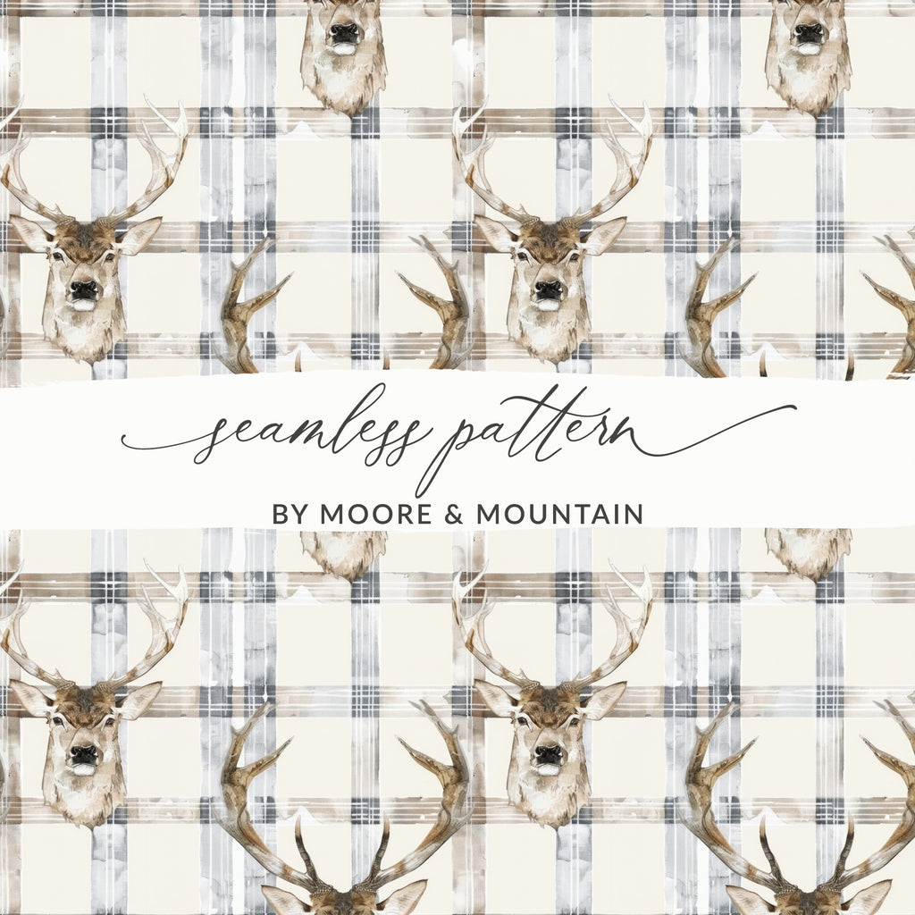 Plaid and Deer Seamless Pattern by Moore and Mountain