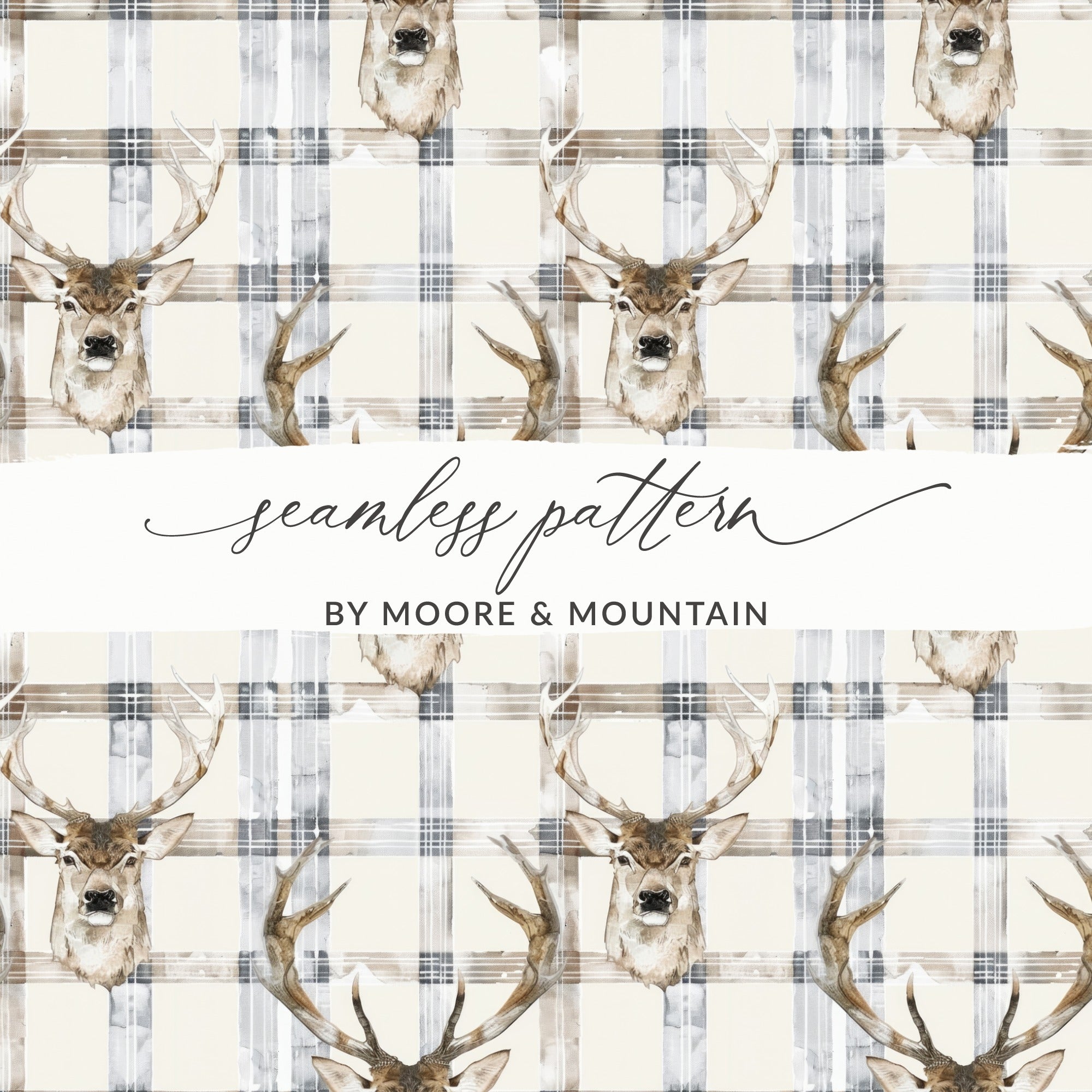 Plaid and Deer Seamless Pattern by Moore and Mountain