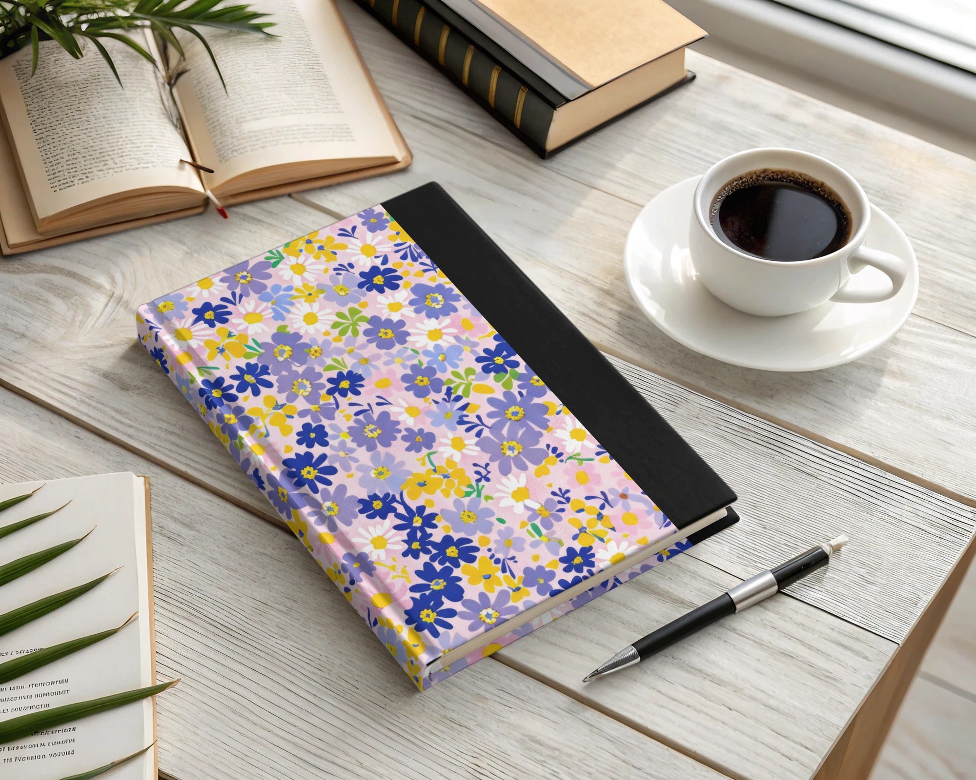 Floral and Black Hardcover Notebook for Daily Writing