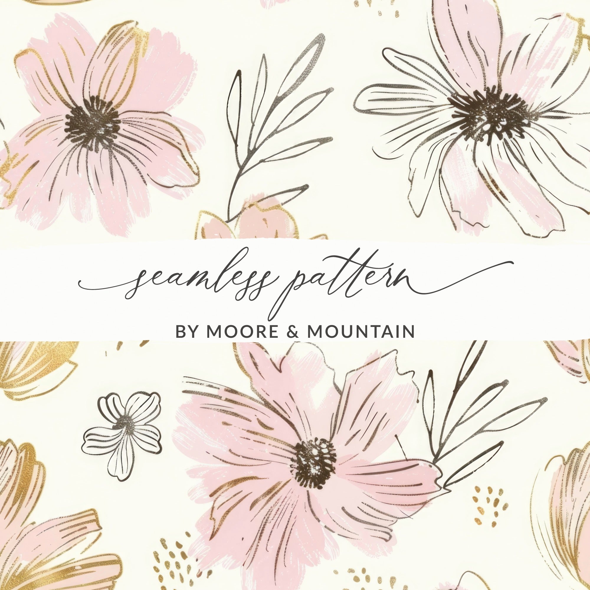 Pink and Gold Floral Seamless Pattern Design