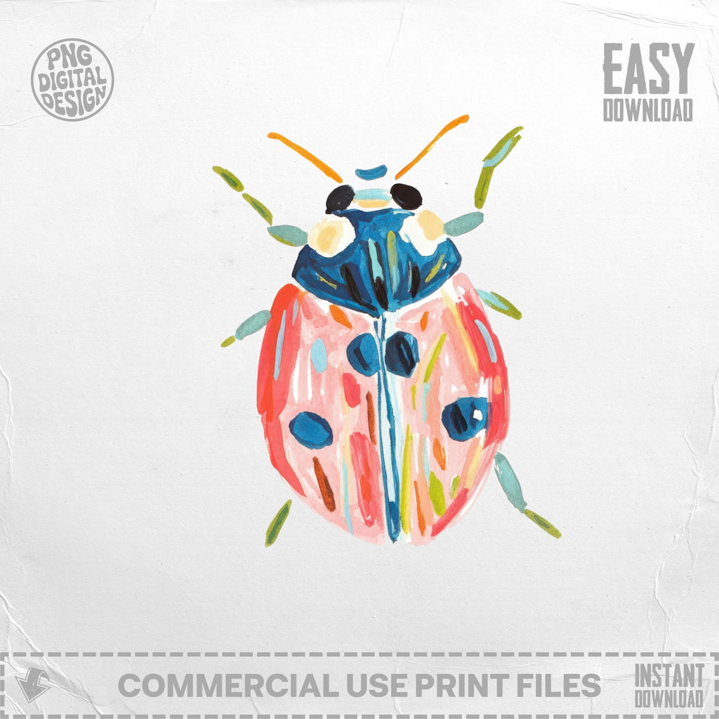 Watercolor ladybug illustration with "EASY DOWNLOAD" text.