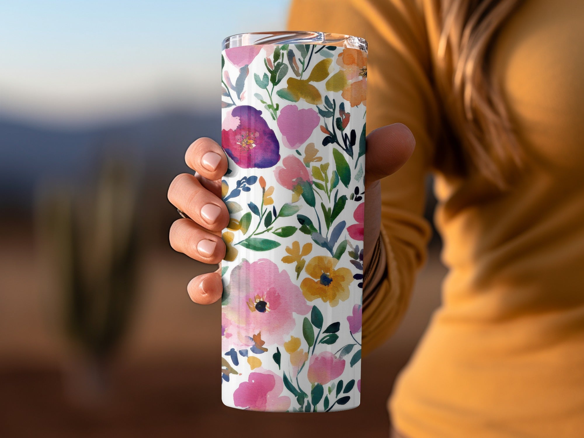 Floral Pattern Travel Tumbler Insulated Water Bottle