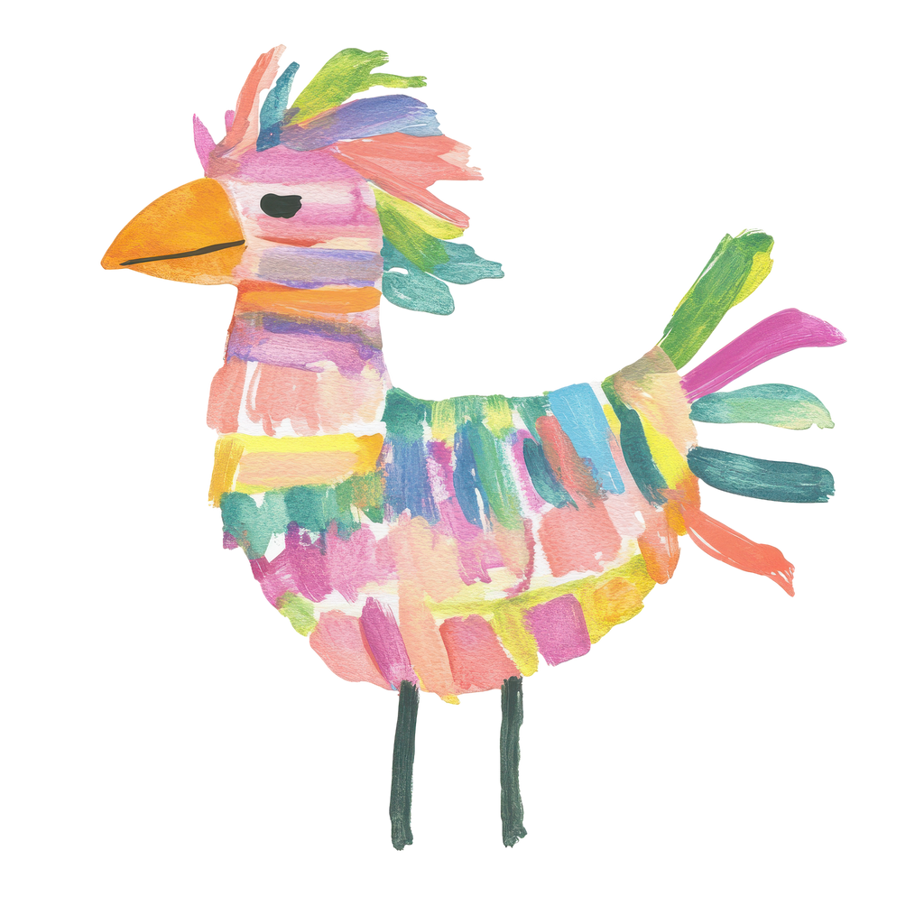 Colorful painted bird craft with outstretched wings and black legs.