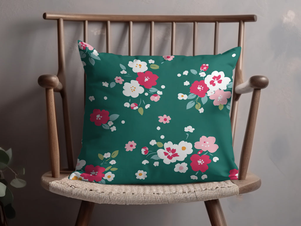 Green Floral Decorative Throw Pillow for Home Decor