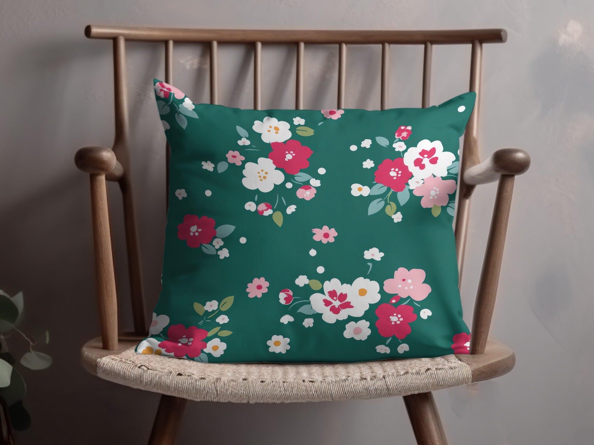 Green Floral Decorative Throw Pillow for Home Decor