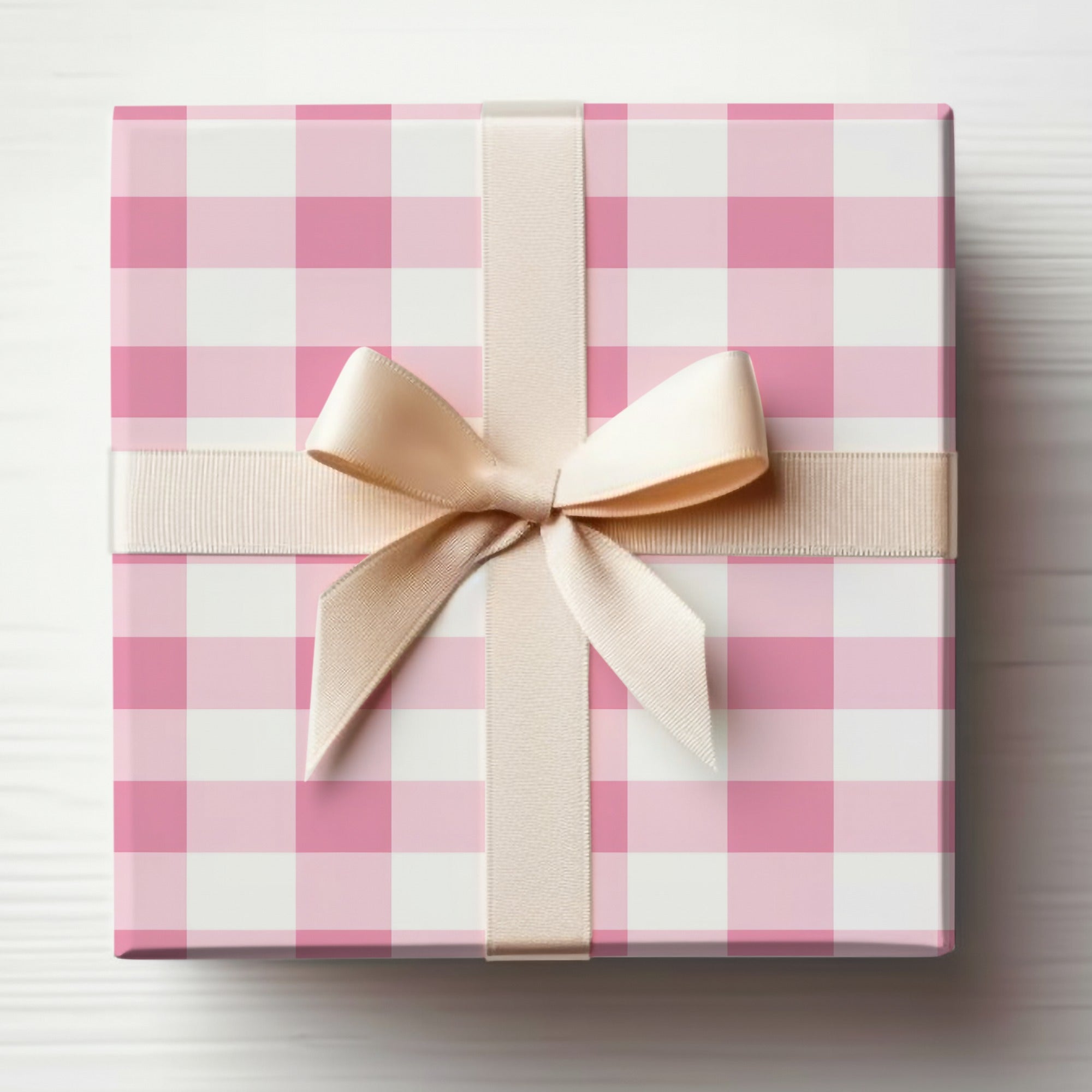 Pink and White Checkered Gift Box with Ribbon