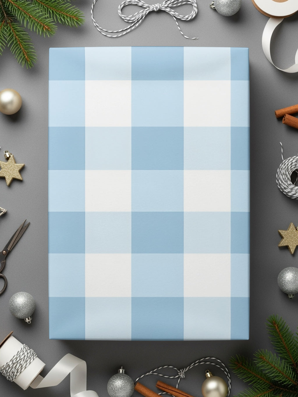 Blue and White Checkered Gift Wrapping Paper Sheet