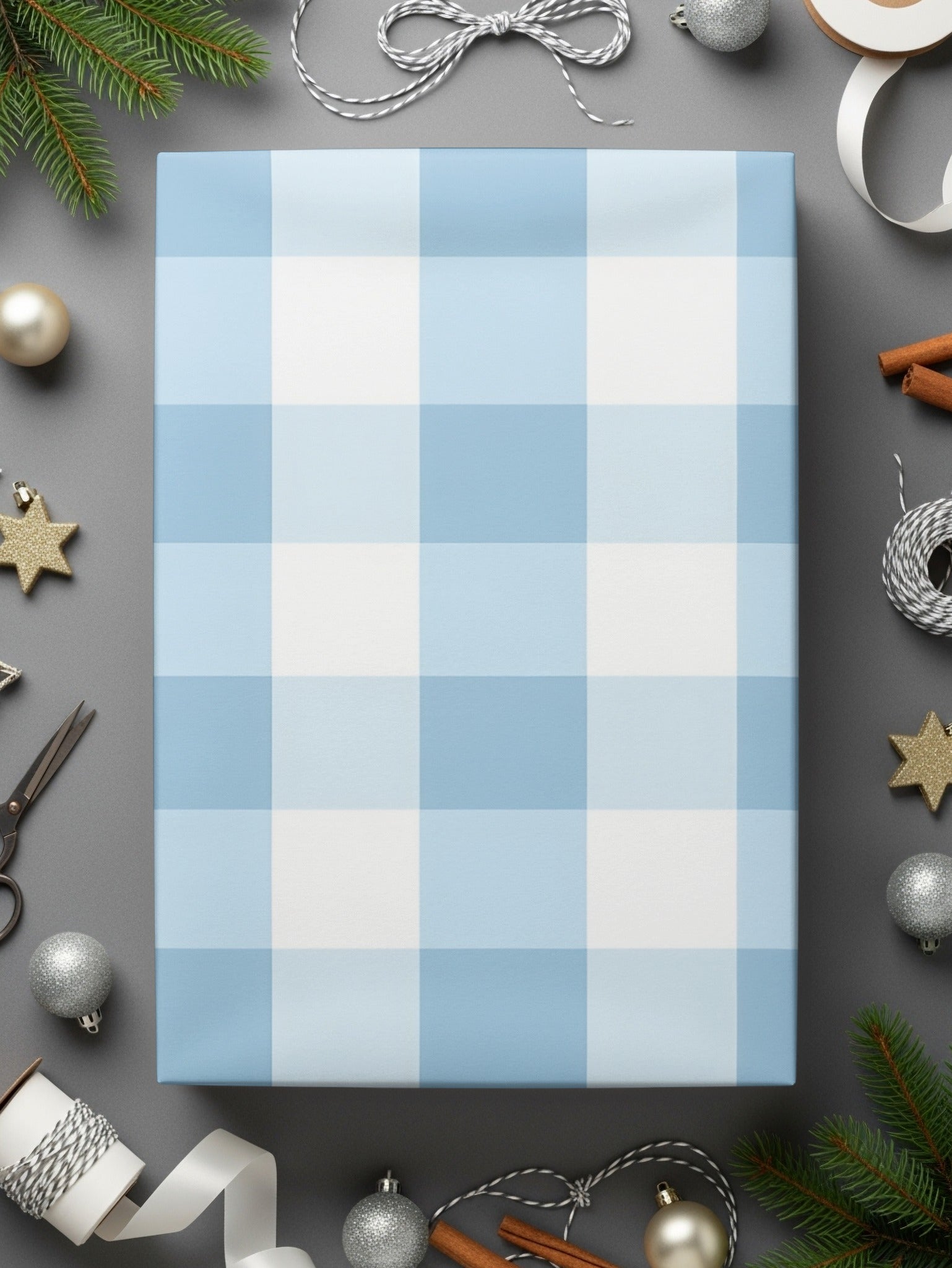Blue and White Checkered Gift Wrapping Paper Sheet