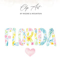 "FLORIDA" text in watercolor letters with a pink heart below.