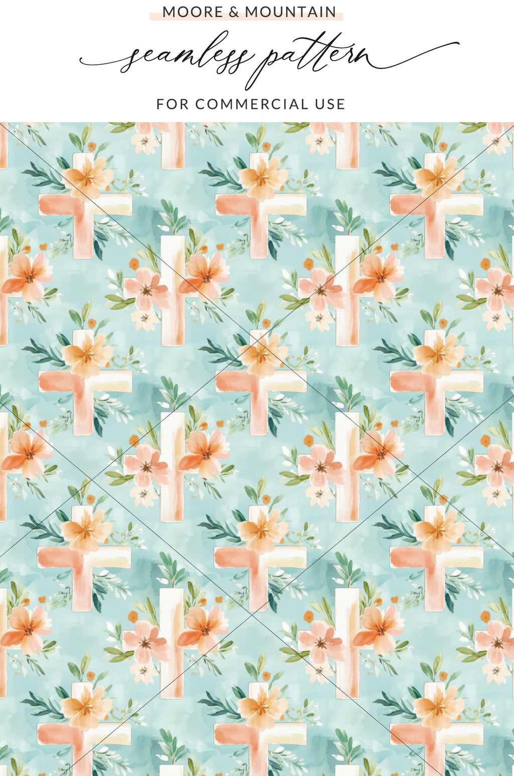 Floral Cross Seamless Pattern for Commercial Use