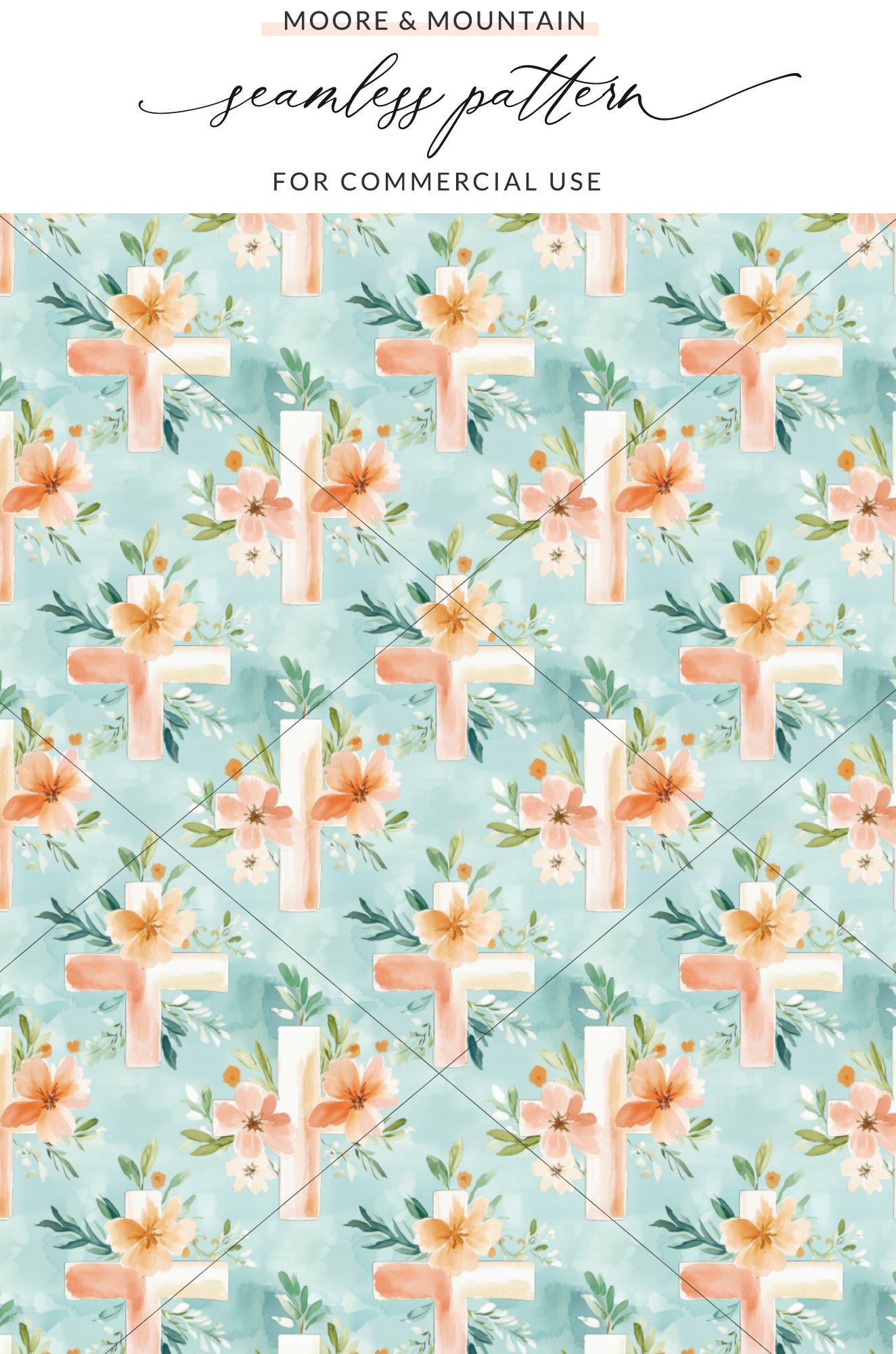 Floral Cross Seamless Pattern for Commercial Use