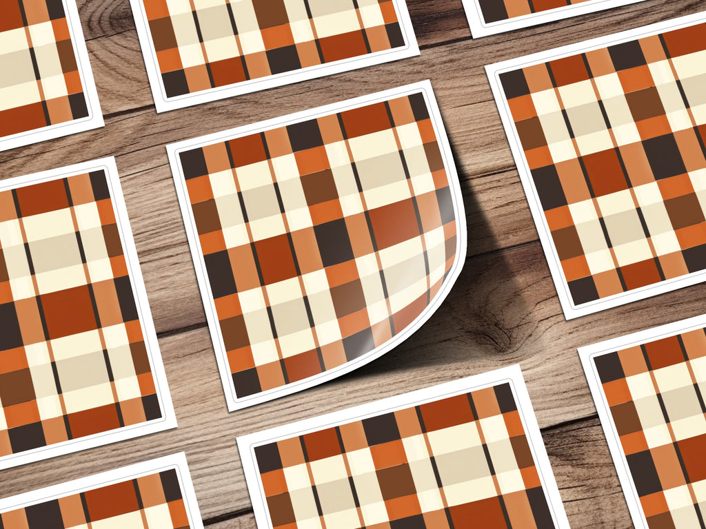 Autumn Plaid Patterned Square Sticker for Decoration