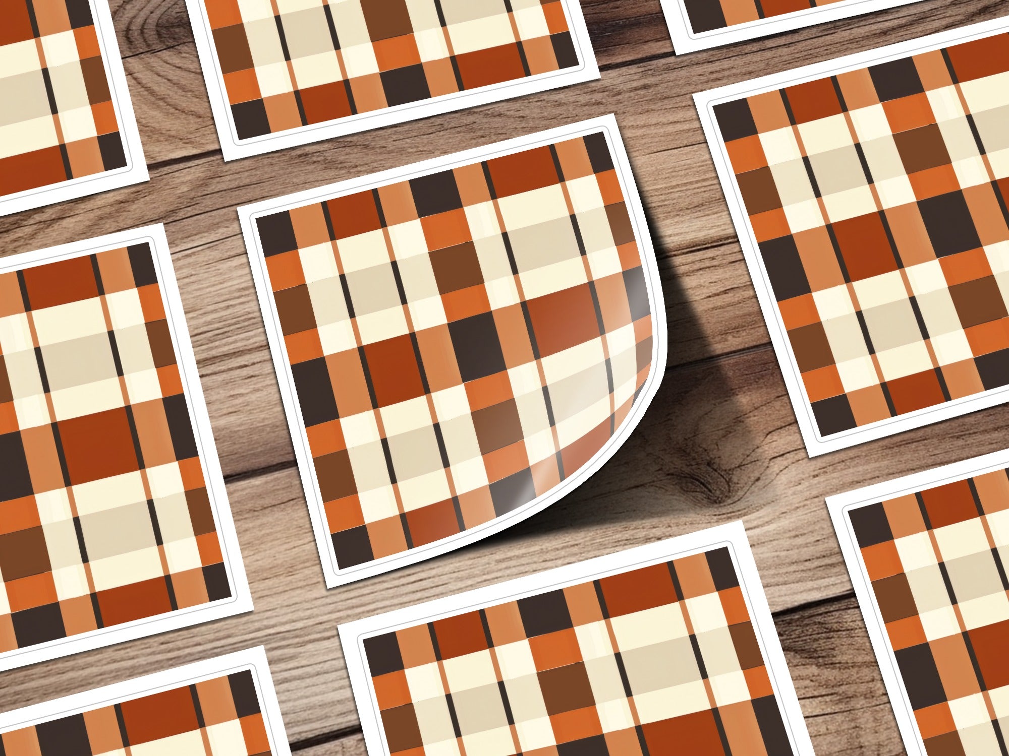 Autumn Plaid Patterned Square Sticker for Decoration