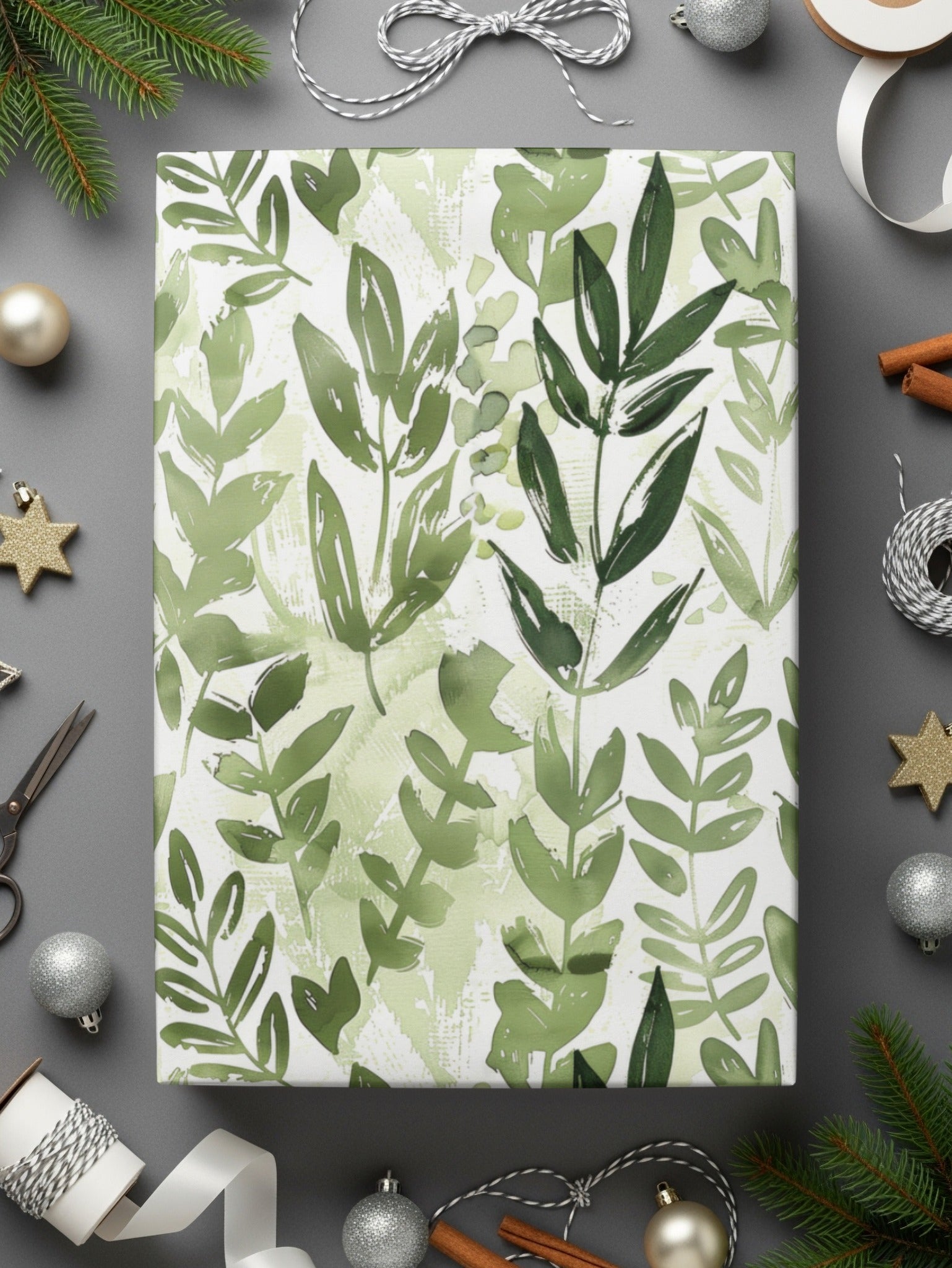 Festive Leafy Green Christmas Wrapping Paper