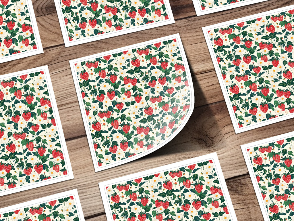 Vibrant Strawberry and Daisy Pattern Sticker Sheets