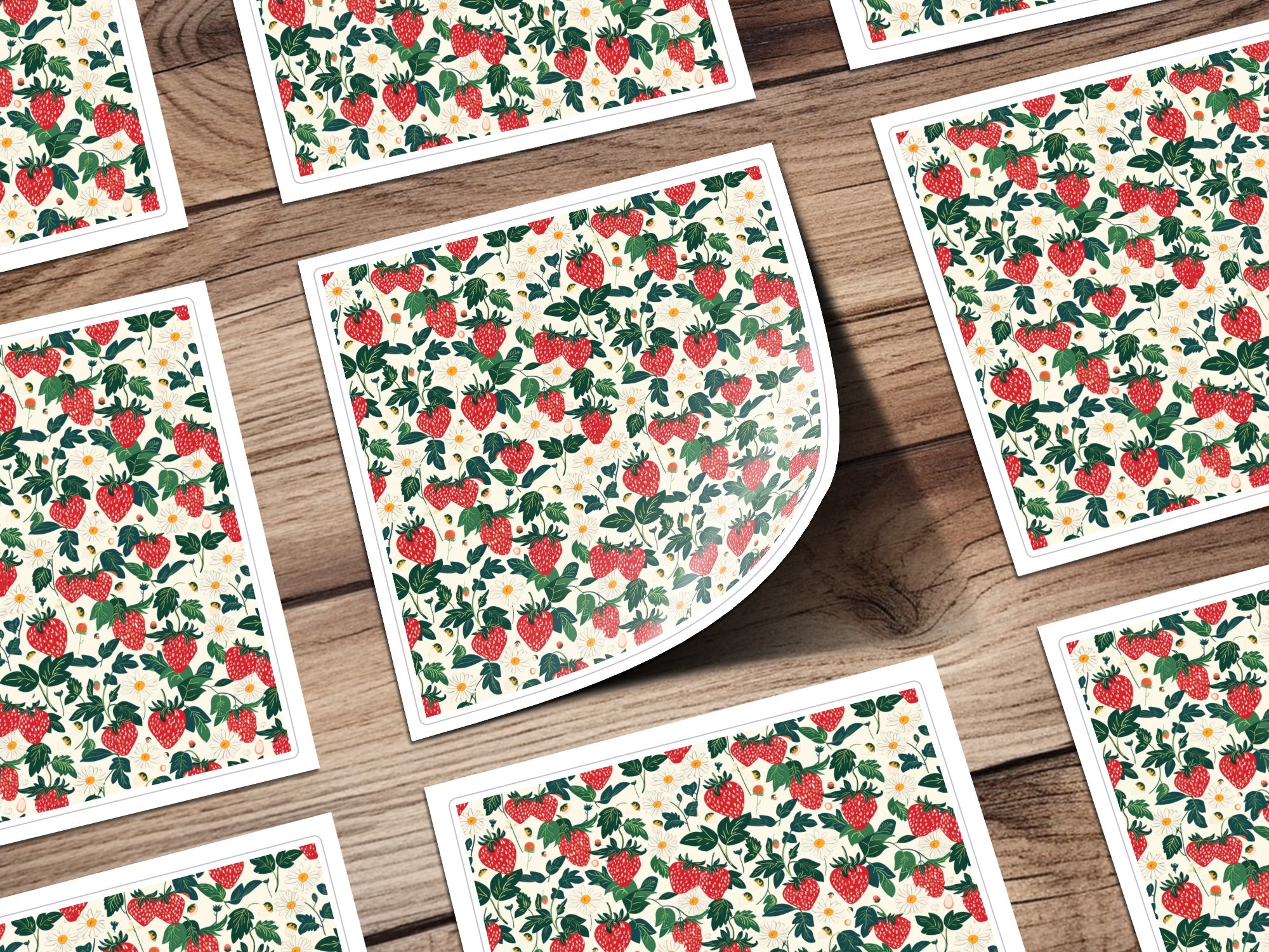Vibrant Strawberry and Daisy Pattern Sticker Sheets