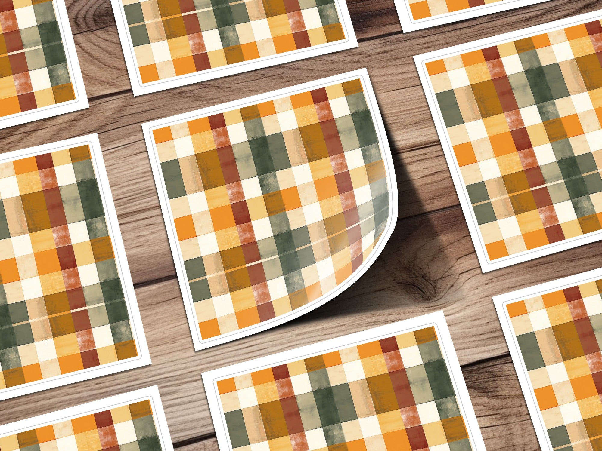 Vibrant Plaid Pattern Sticker Sheet Set for Crafting