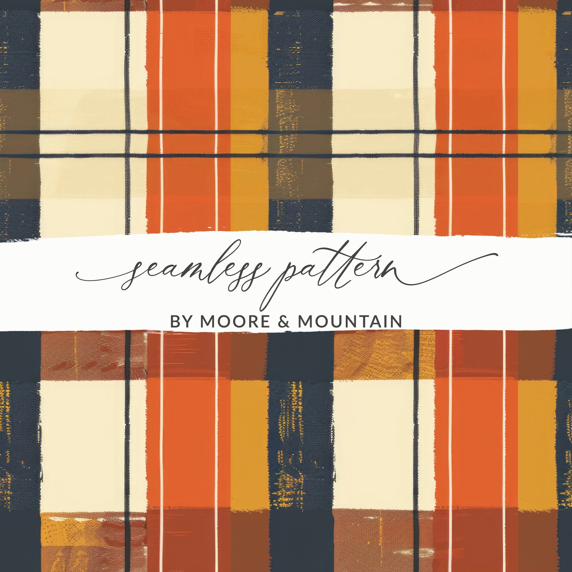 Orange and Blue Plaid Seamless Pattern Digital Design