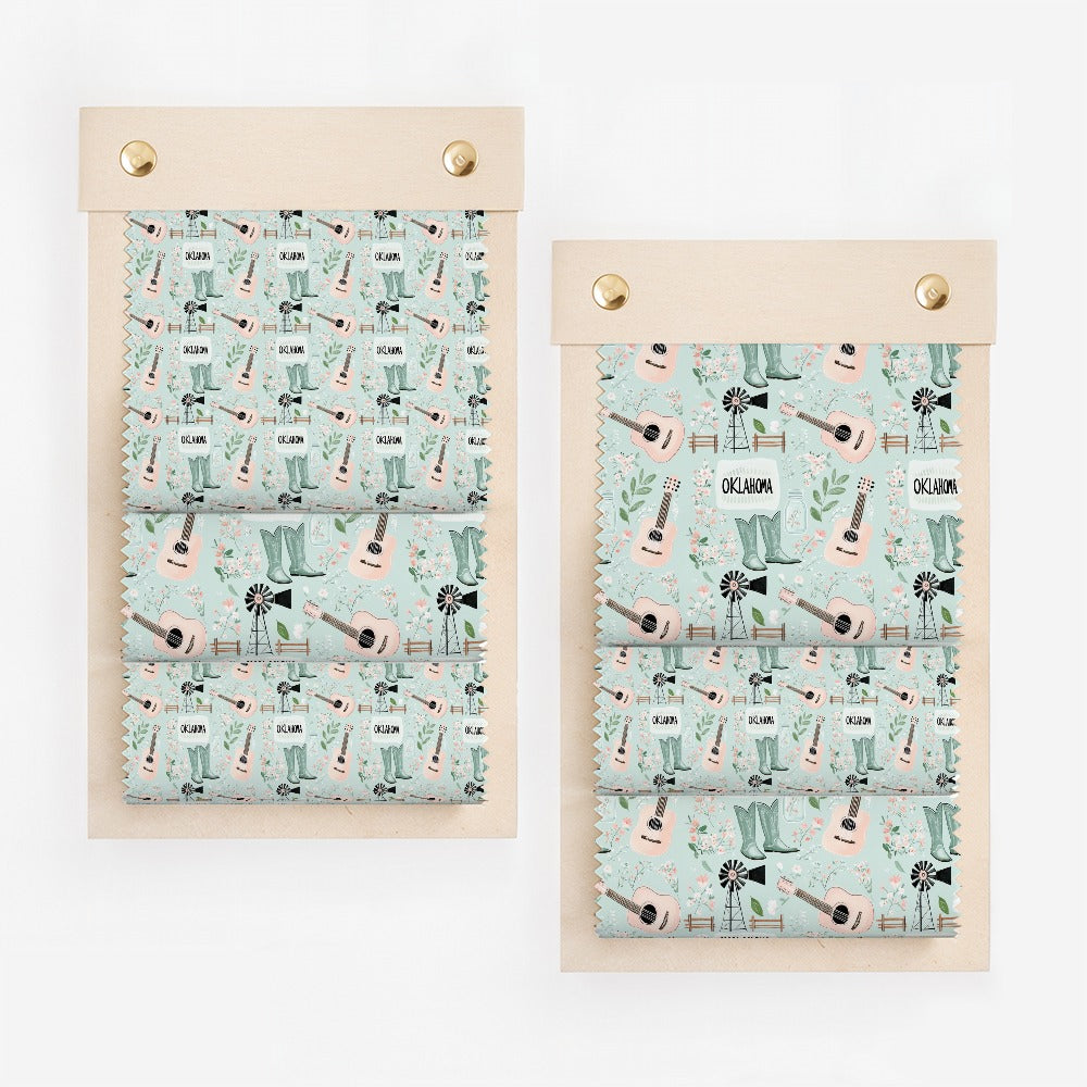 Oklahoma Themed Country Music and Boots Pattern Fabric