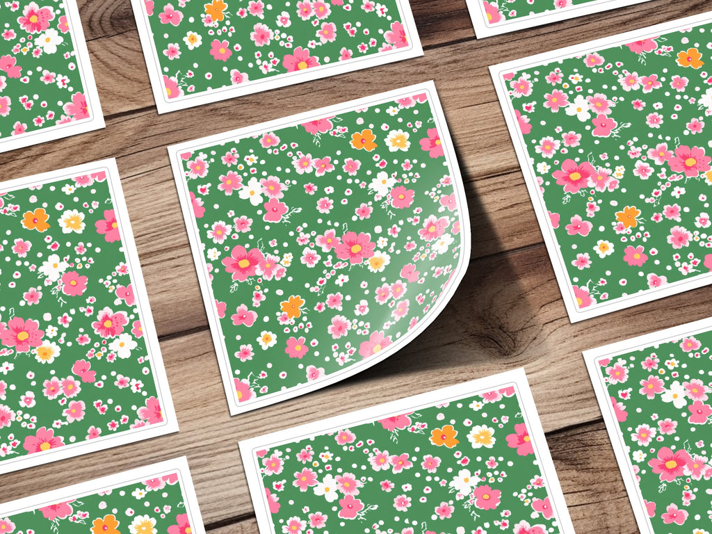 Vibrant Floral Pattern on Green Background Sticker