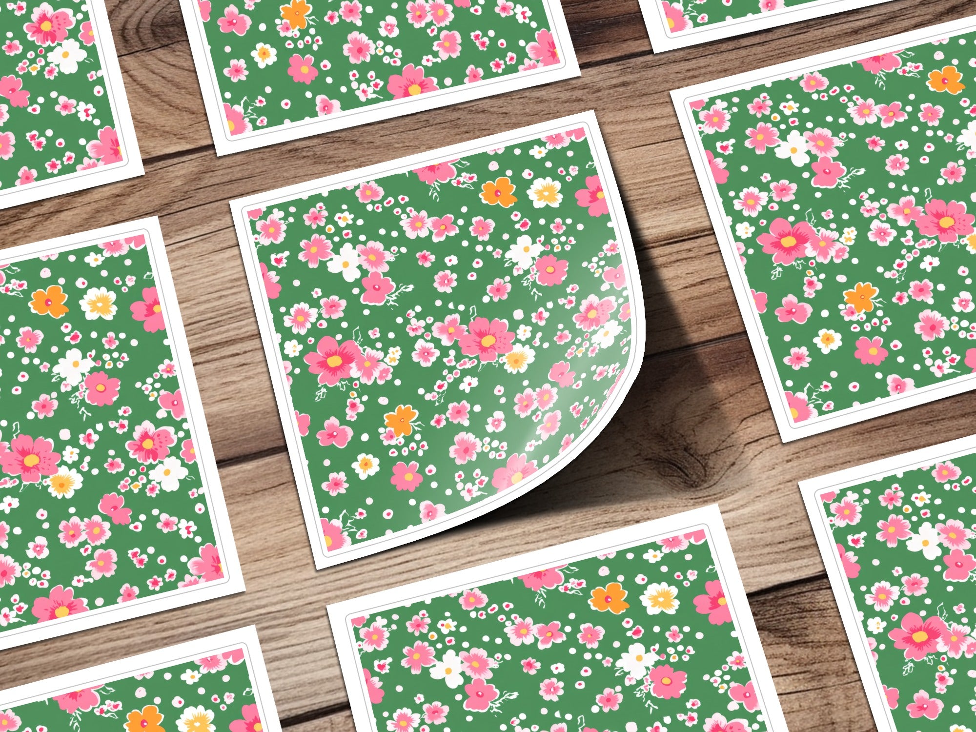 Vibrant Floral Pattern on Green Background Sticker