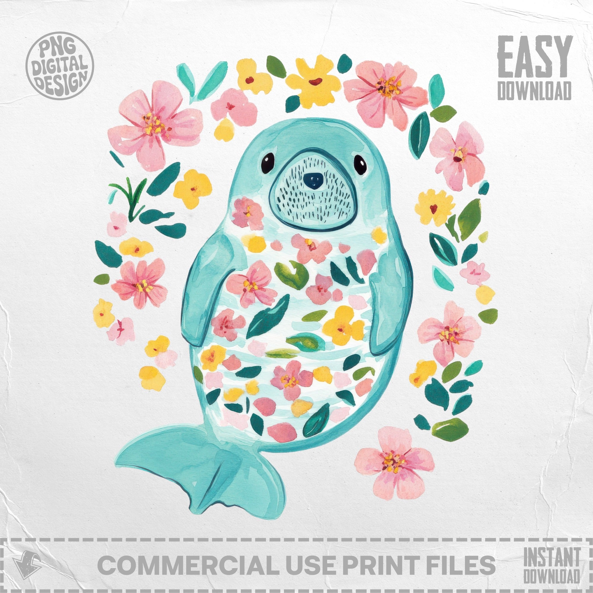 Seal illustration with flowers and "PNG Digital Design" text.