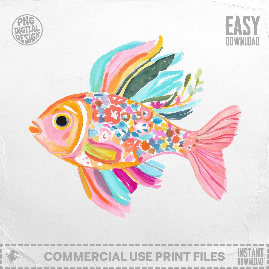 Watercolor illustration of a colorful, ornate fish with floral patterns.