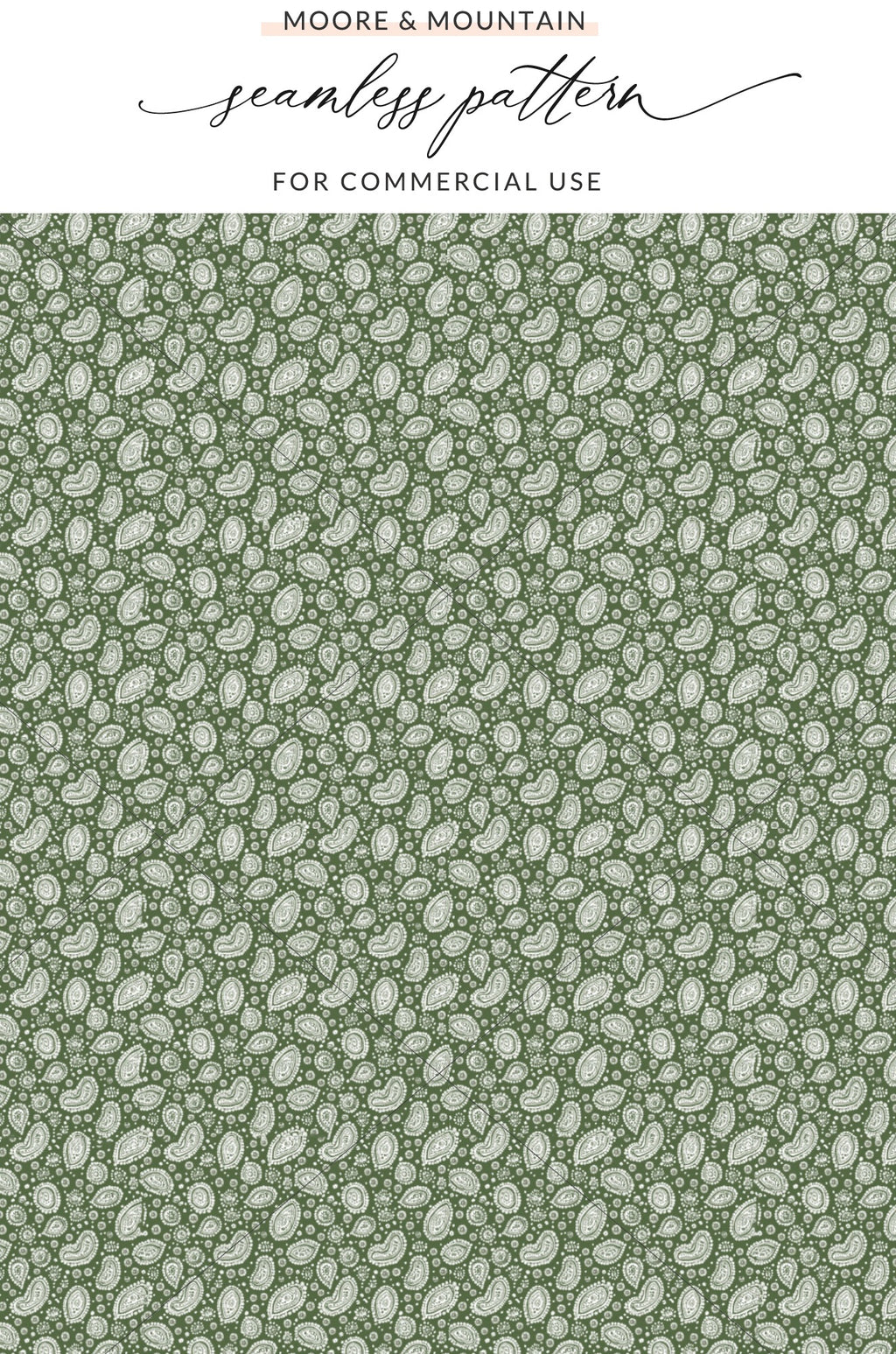 Green and White Paisley Seamless Pattern for Commercial Use