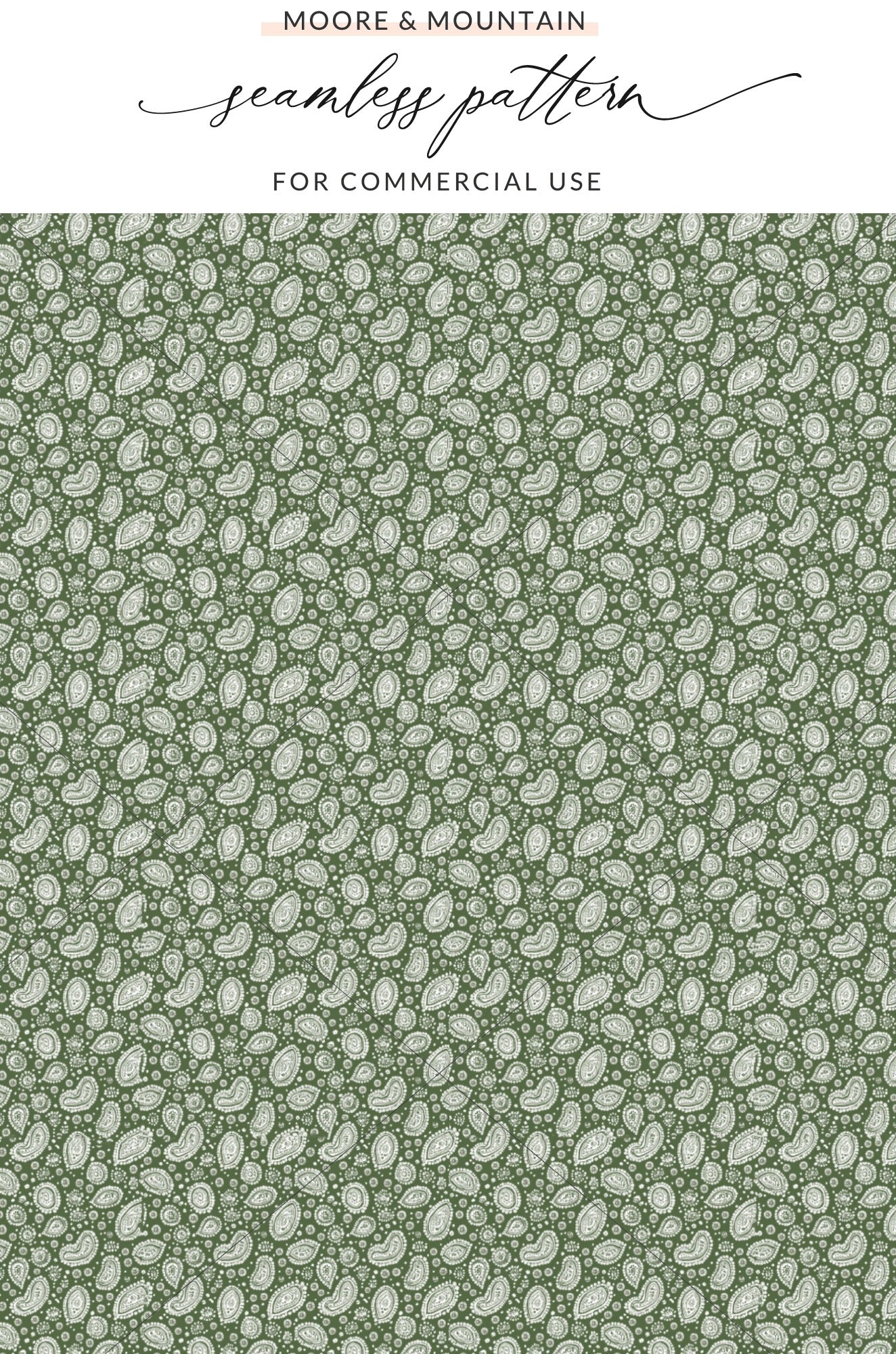 Green and White Paisley Seamless Pattern for Commercial Use