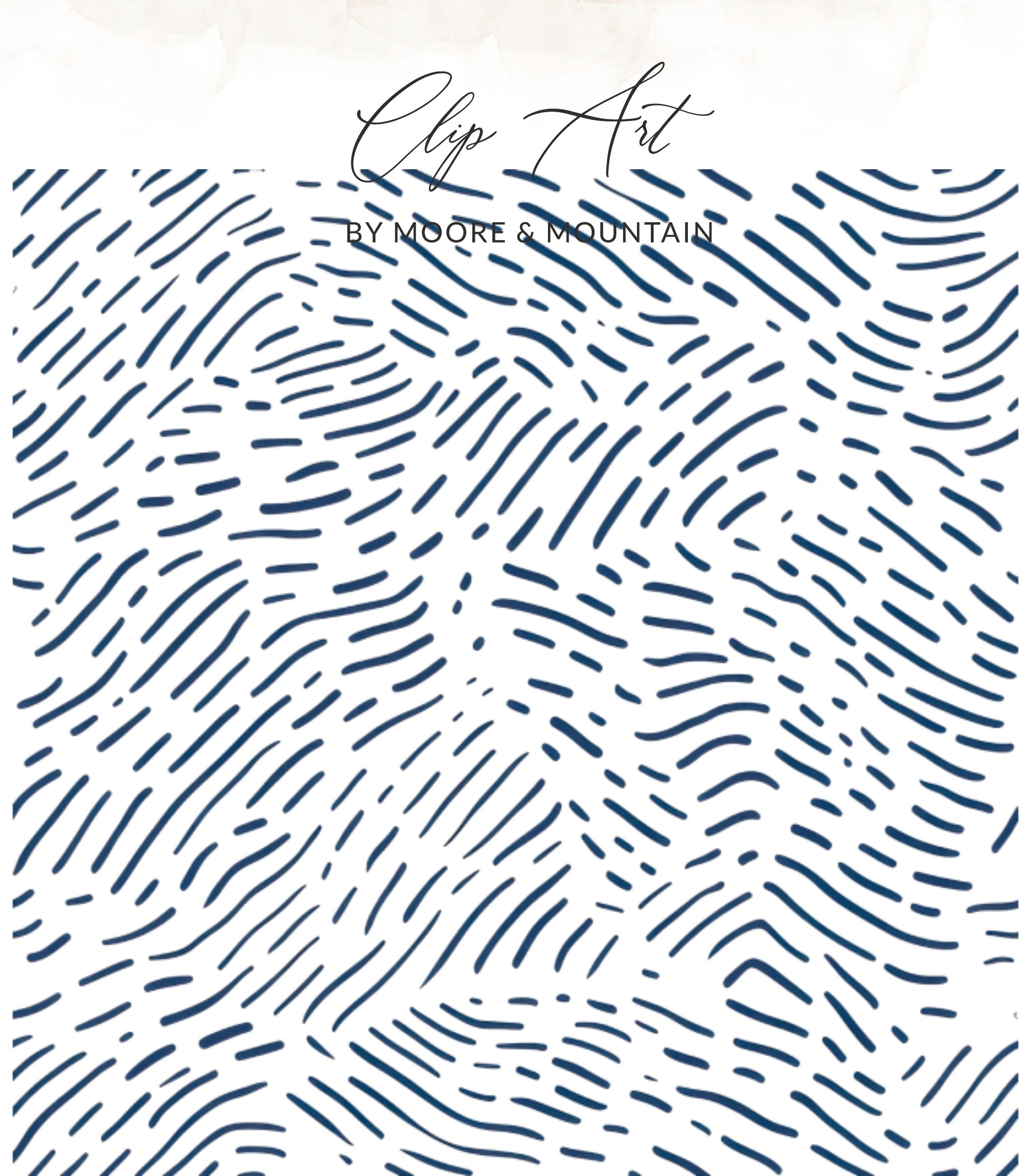 Navy blue abstract dashes pattern on white background, "Clip Art by Moore & Mountain".