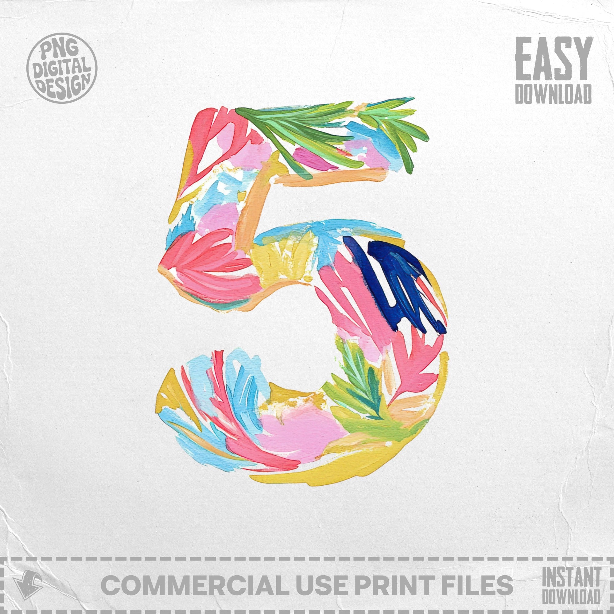 Colorful floral painted number 5 with "easy download" text.