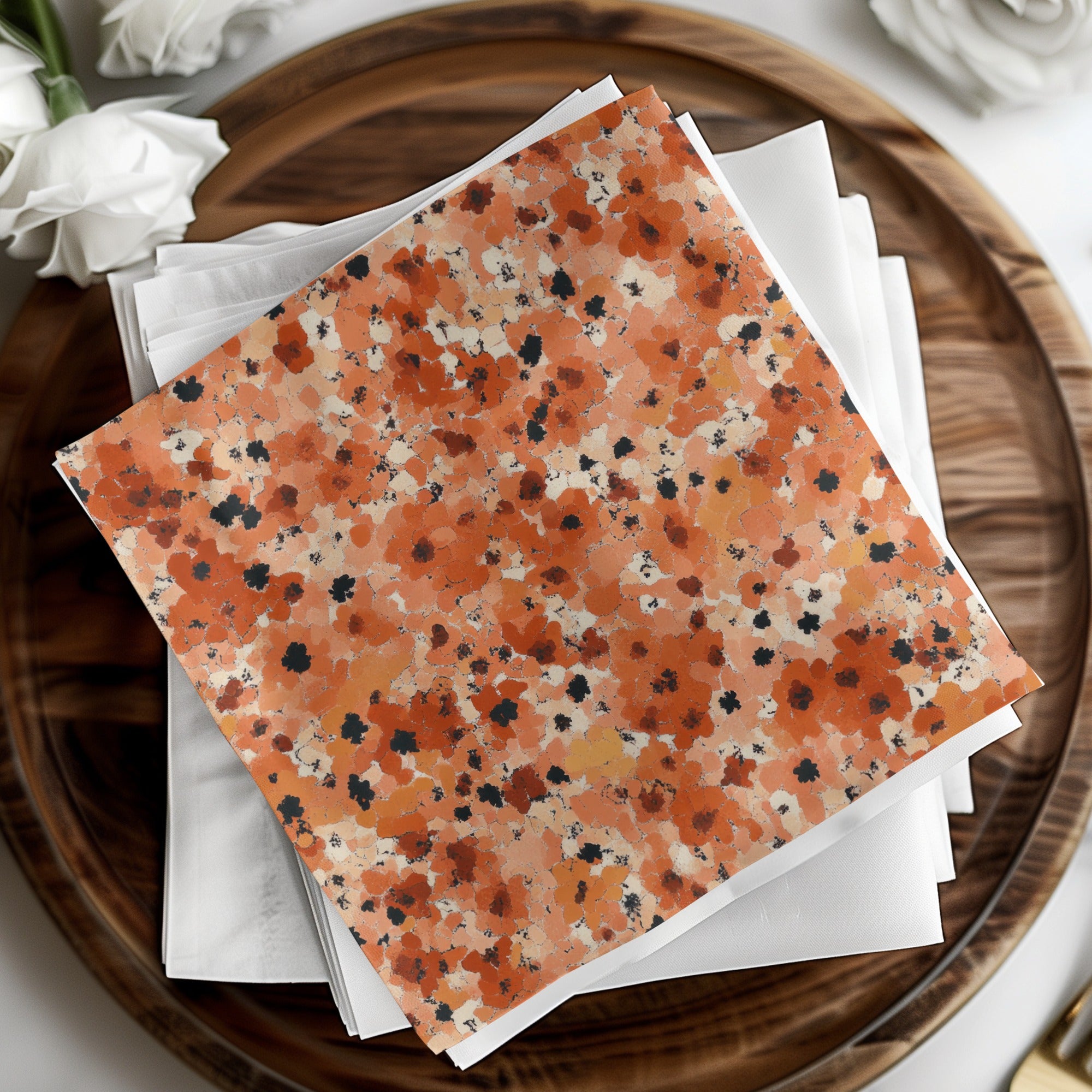 Vibrant Orange and Black Abstract Pattern Napkin