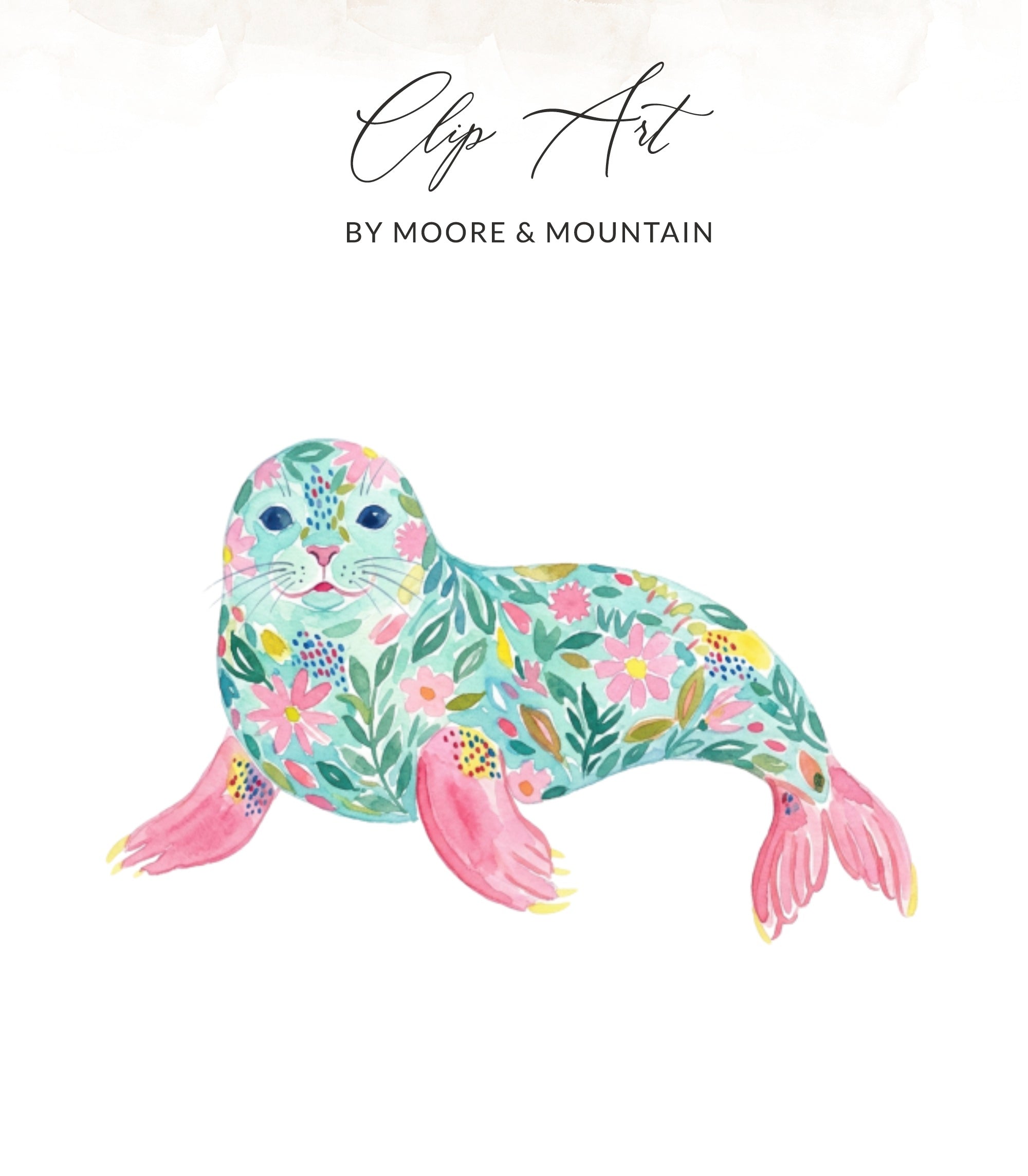 Seal illustration with floral pattern and text "Clip Art by Moore & Mountain".