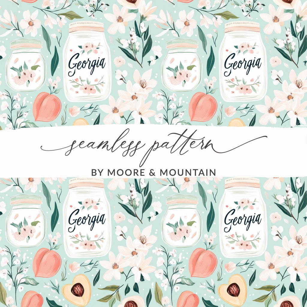 Georgia Mason Jars and Peaches Seamless Pattern