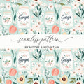 Georgia Mason Jars and Peaches Seamless Pattern