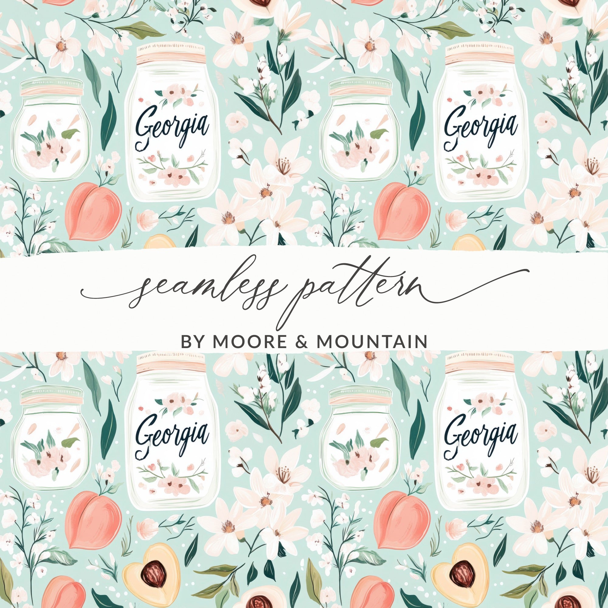 Georgia Mason Jars and Peaches Seamless Pattern