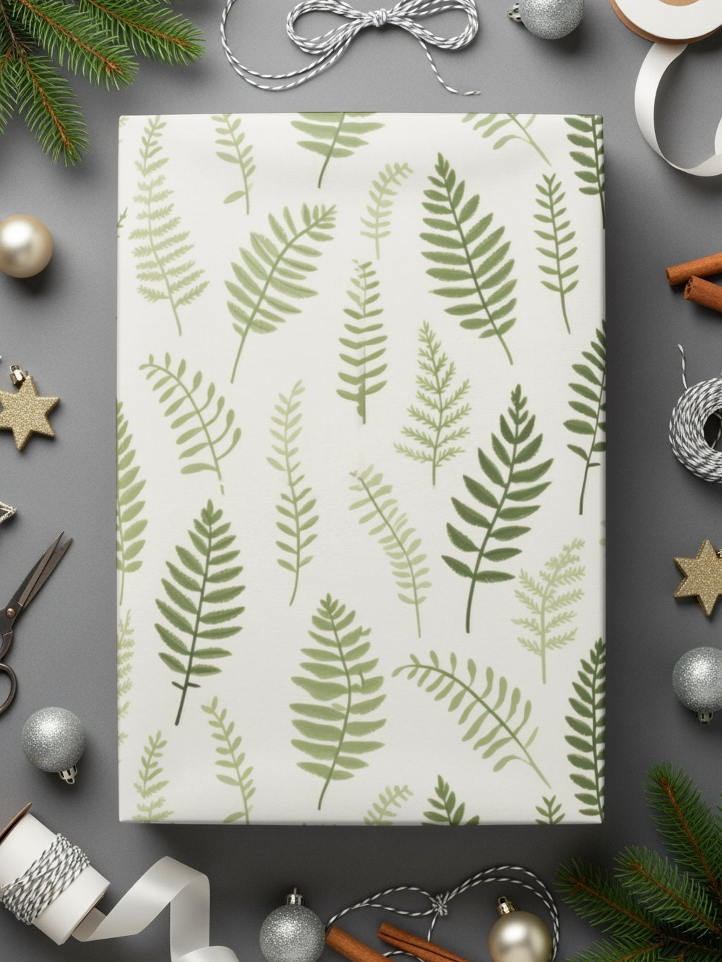 Elegant Green Fern Leaf Pattern Wrapping Paper Sheets
