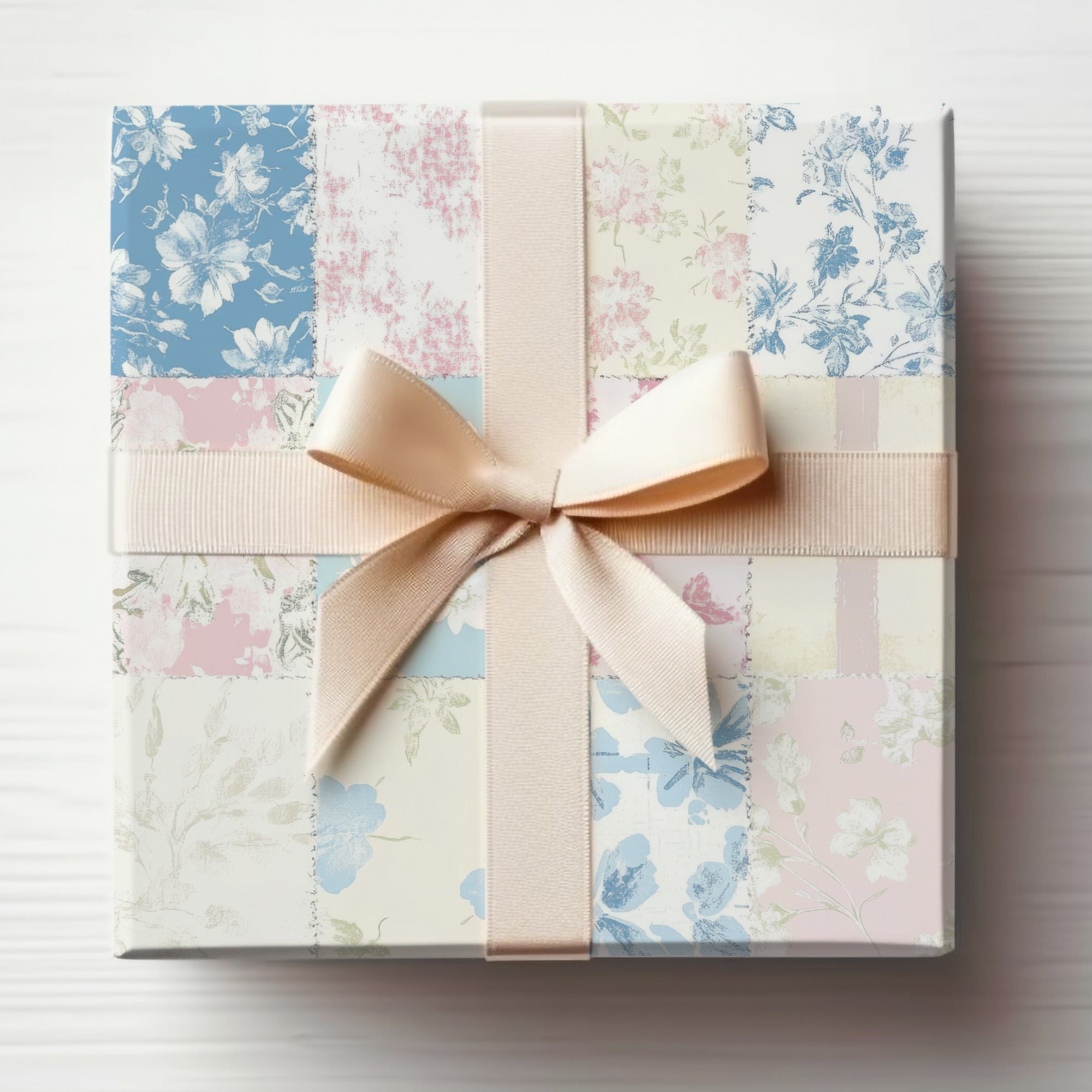 Elegant Floral Patchwork Gift Box with Ribbon