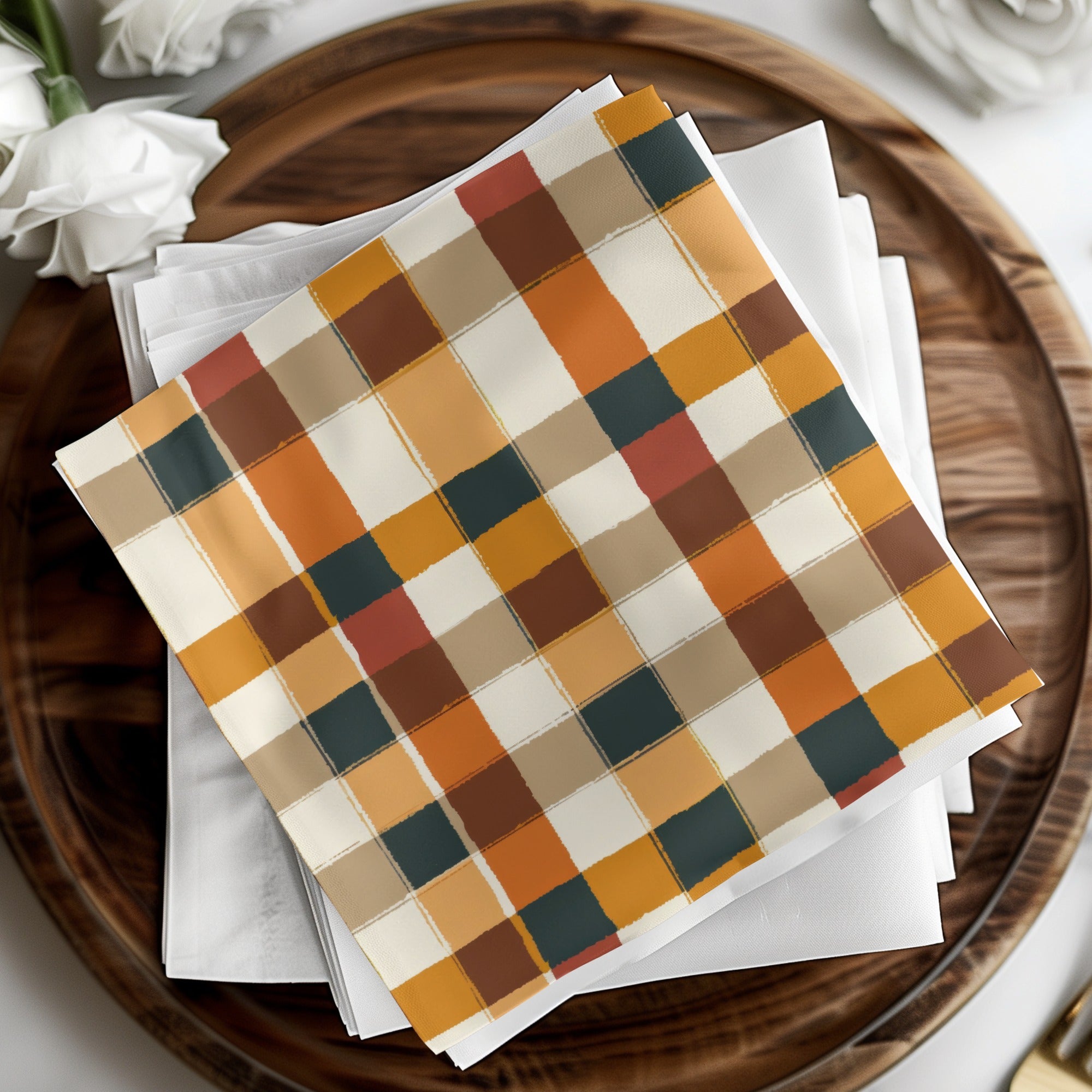 Vibrant Multicolored Plaid Design Table Napkins