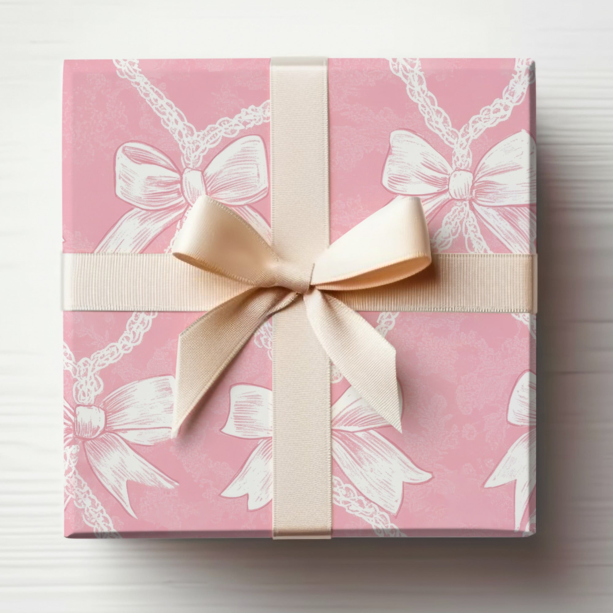 Elegant Pink Gift Box with Cream Ribbon Design