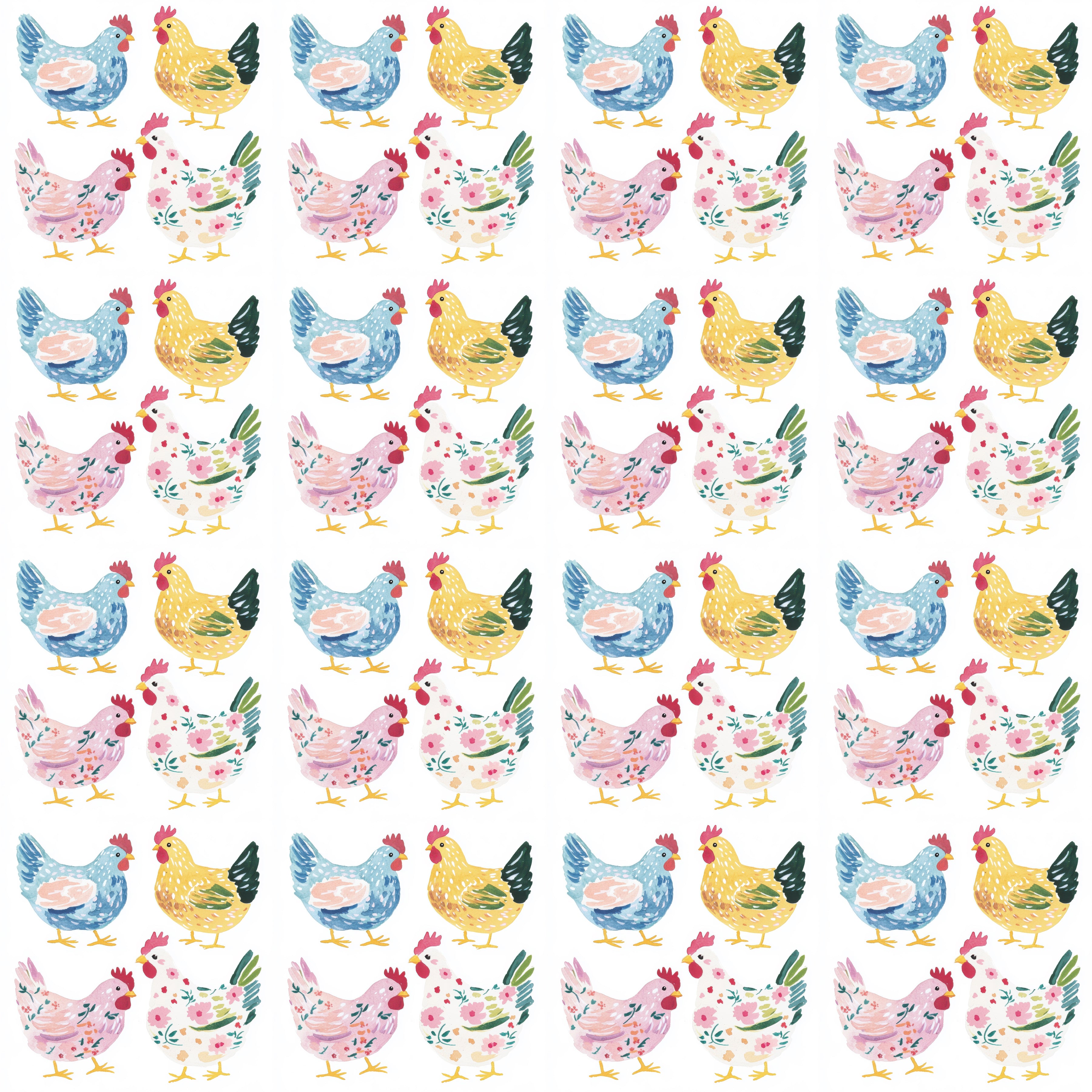 Whimsical Watercolor Chicken Flock Pattern Design product type