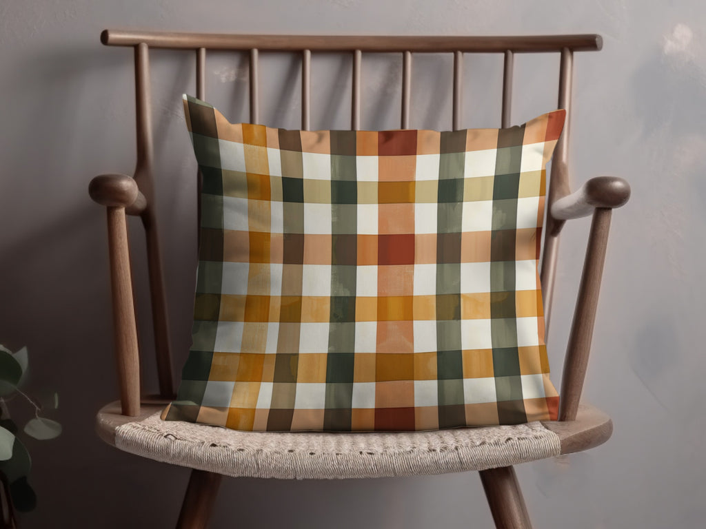 Rustic Autumn Checkered Pattern Decorative Pillow Cover