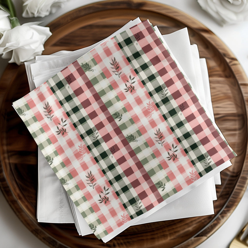 Pink and Green Checkered Pattern Napkin Set