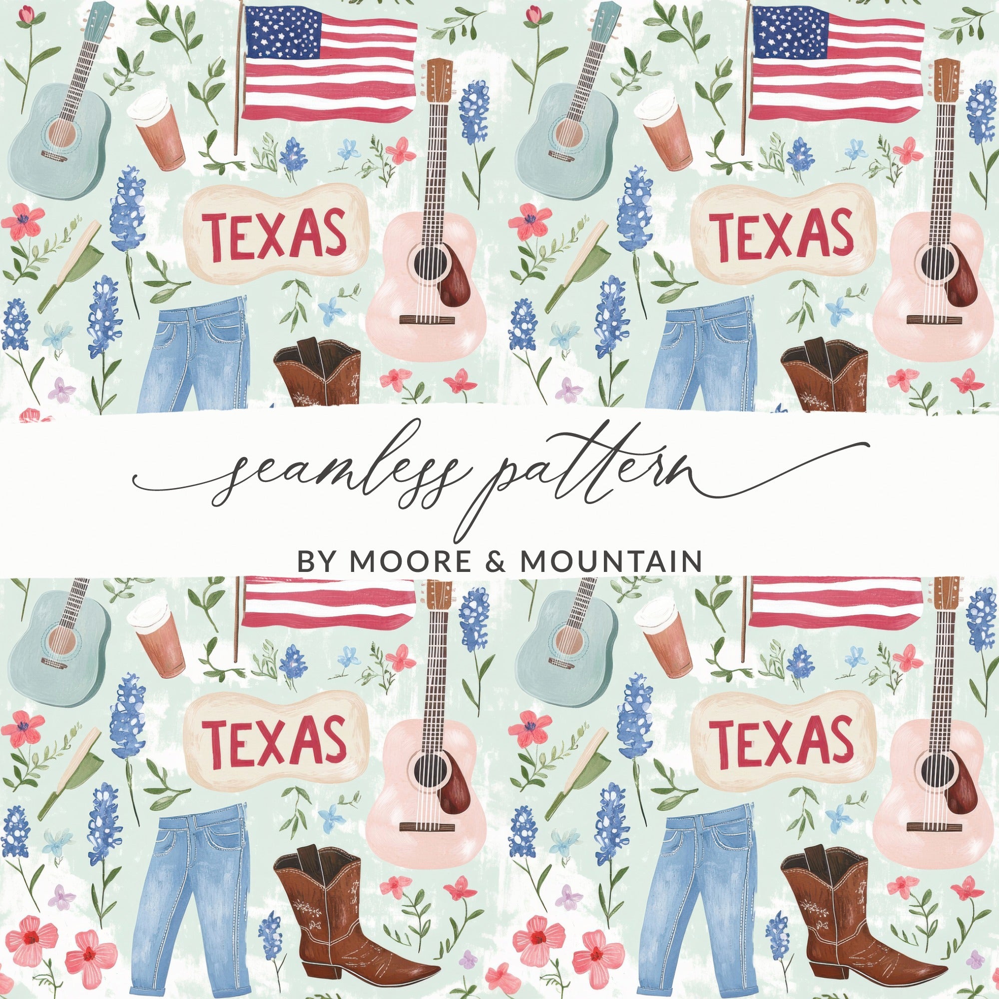 Texas Inspired Seamless Pattern by Moore and Mountain
