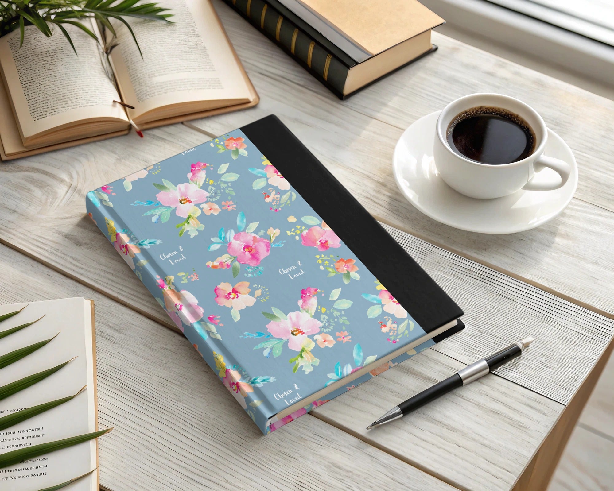Floral Notebook with Blue and Pink Blossom Design