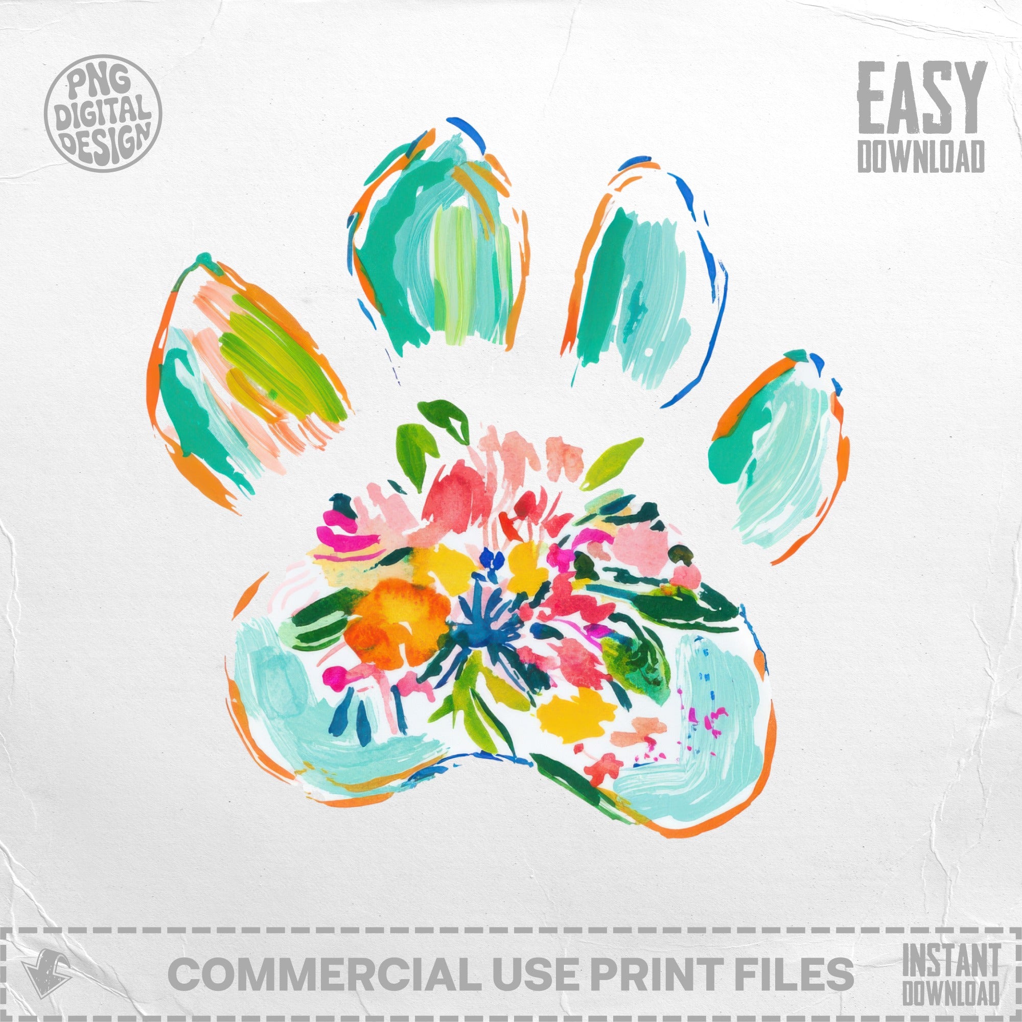 Watercolor paw print filled with colorful floral design.