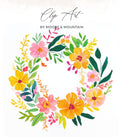 Floral wreath with text "Clip Art BY MOORE & MOUNTAIN".