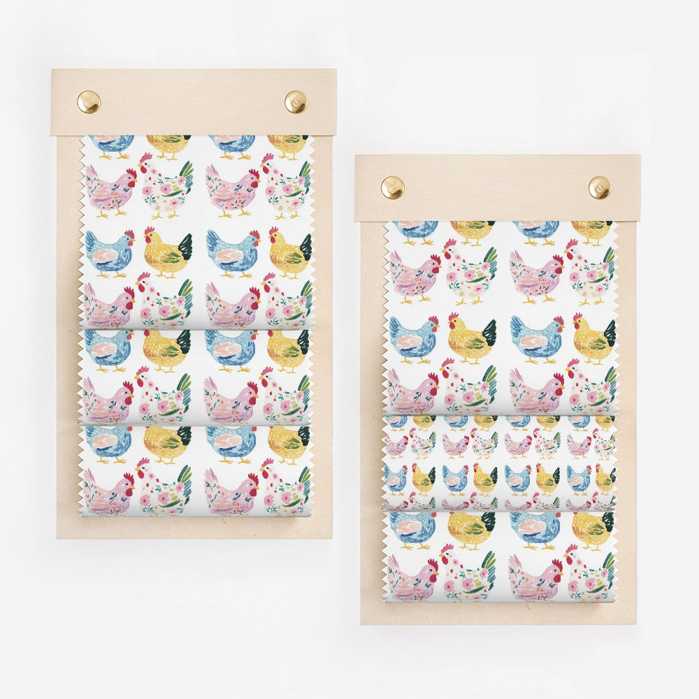 Charming Farmyard Hen Design Swatch Collection product type
Chicken, Hen, Farm animal, Watercolor, Cute design, Charming pattern, Whimsical art, Textile print, Fabric swatch, Animal pattern, Colorful chickens, Pink chicken, Blue chicken, Yellow chicken, Floral hen, Farmhouse decor, Country style, Kids pattern, Repeating design, Sample display
